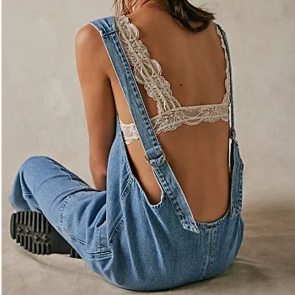We the Free People High Roller denim jean baggy overalls jumpsuit onesie XS - Picture 13 of 16